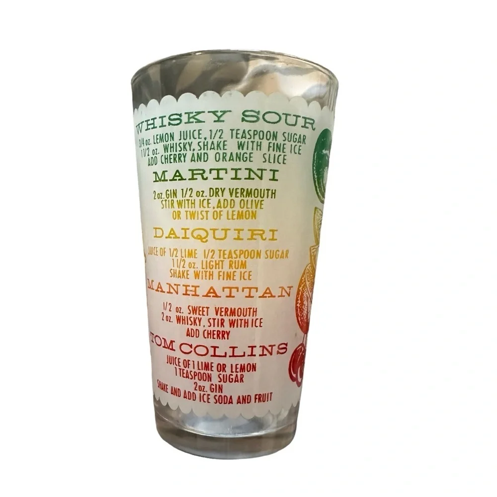 Multi Colored Vintage Mr Bartender Glass with Drink Recipes Whisky Barwa…